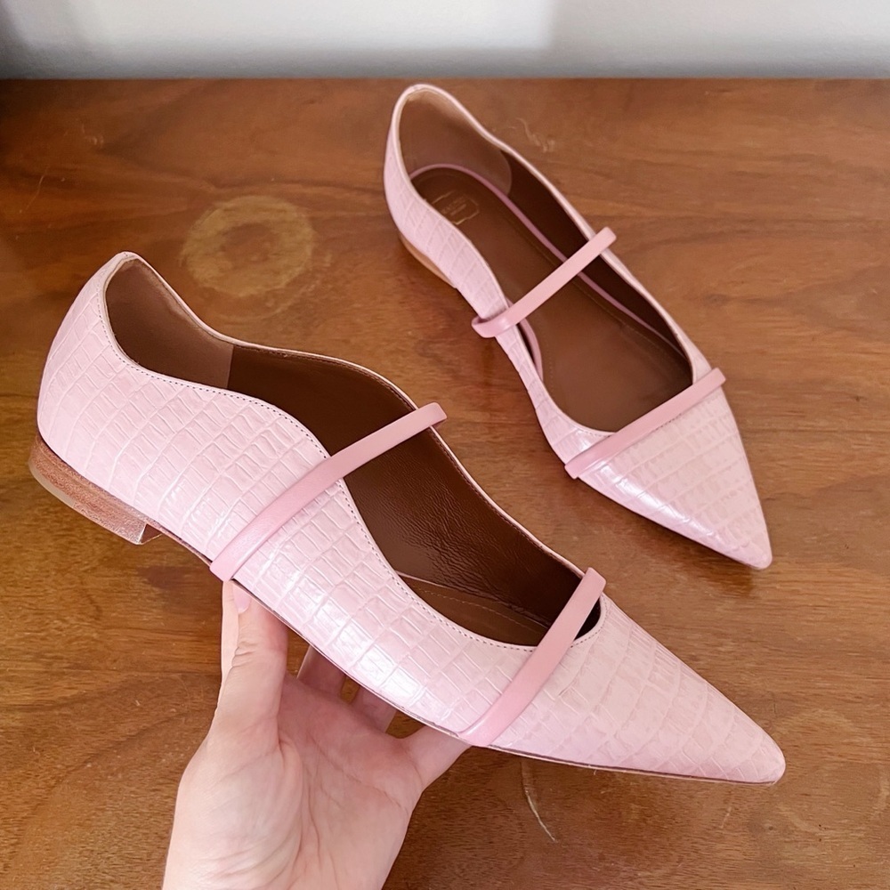 Malone Souliers • Maureen Leather Ballet Flat pink croc embossed leather strappy - Picture 2 of 13